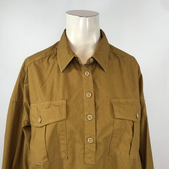 ALEX MILL -WOMEN'S XS - BROWN TAN LONG SLEEVE BUTTON COLLARED TOP W/ POCKETS - Picture 2 of 6
